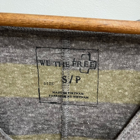 We the Free striped oversized tunic shirt army green gray raw hem size small - Picture 8 of 9